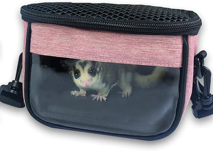 Small Pet Carrier Bag - Single - Shoulder Outdoor Carrier for Hamsters, Sugar Gliders & Flying Squirrels Portable Small Pet Travel Bag (Pink)