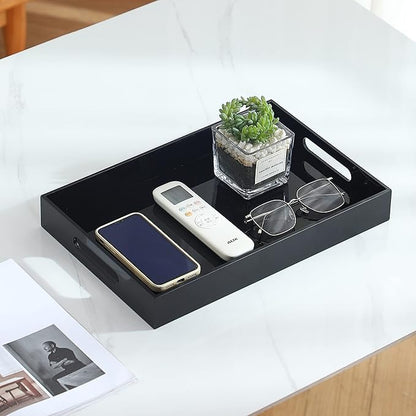Black Oversize Acrylic Serving Tray with Handles 12x20 Inch -Spill Proof- Decorative Trays Countertop Organizer for Ottoman,Nightstand, Sidetable, Butler (12X20 Inch, Black)