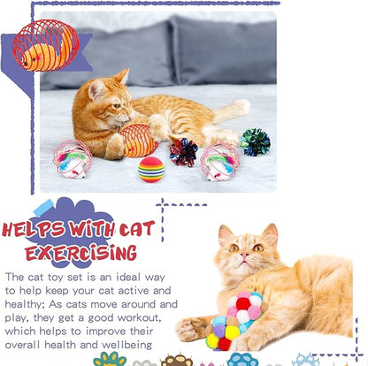 Lenwen 100 Pcs Cat Toys Set Bulk Cat Fur Mice Toys Variety Plastic Ball with Bell Furry Pompom Rattle Mouse Assorted Interactive Catnip Toy Pillow Chew Nice Gift for Indoor Kitten Cats Catch Play