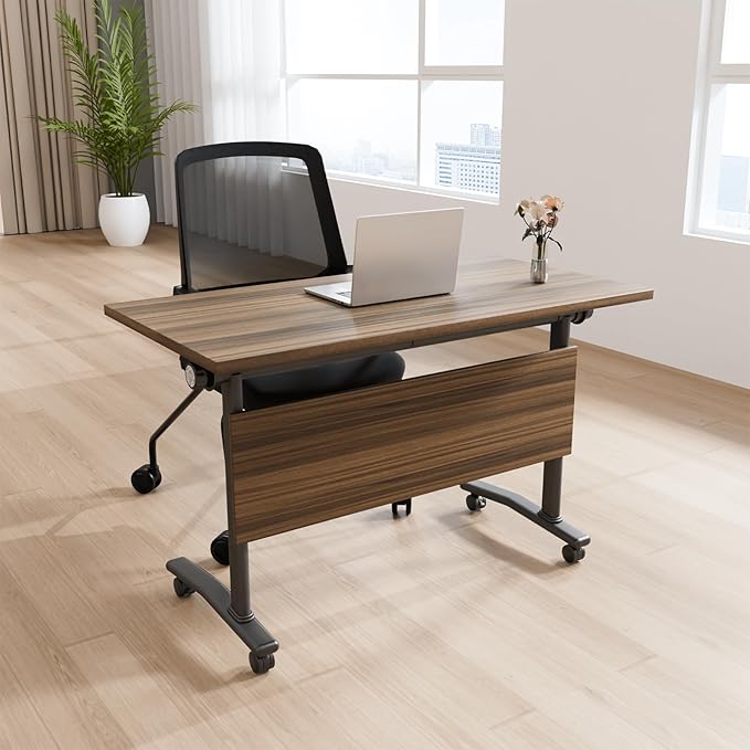 Conference Table, Modern Folding Meeting Tables with Flip Top, Mobile Podcast Table with Four Locking Wheels, Large Training Table for Meeting Room, Office, Classroom (8, A, 61in)