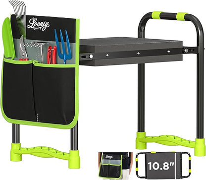LOENIY 10.8” Wide Garden Kneeler and Seat, Heavy Duty Foldable Gardening Stool with Tool Belt Pouch, Portable Gardening Bench Chair for Seniors & Parents, Non-Slip & Easy Grip Design
