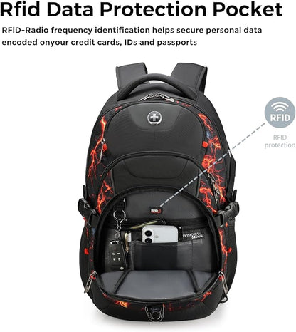 Swissdigital Laptop Backpack with USB Charging Port, Travel Backpack Fits 15.6 inches Computer, 31L Backpack for Men, Flame Red | SD803-97
