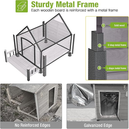 GUTINNEEN Heated Dog House for Outside Insulated Dog House Outdoor Weatherproof with Safe Heated Pad, Chew-Proof Metal Frame and Insulated Liner for Small to Medium Dogs, 32.9" L x 45" W x 32.6" H