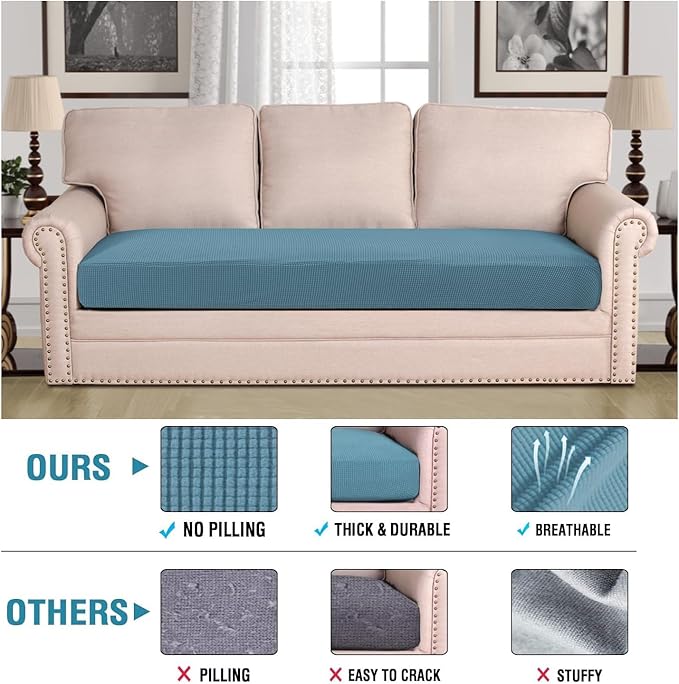 H.VERSAILTEX Super Stretch Individual Seat Cushion Covers Sofa Covers Couch Cushion Covers Slipcover Sets Thick Jacquard Textured Twill Fabric (1 Piece Sofa Cushion Cover, Storm Blue)