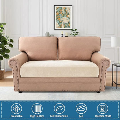 H.VERSAILTEX Stretch Chenille Couch Cover 2 Cushion Sofa Thick Slip Covers for Sofas/Couches 2 Cushions Non-Slip Couch Covers for Sofa Pets with Elastic Bottom(2 Seater Loveseat Cushion Cover,Beige)