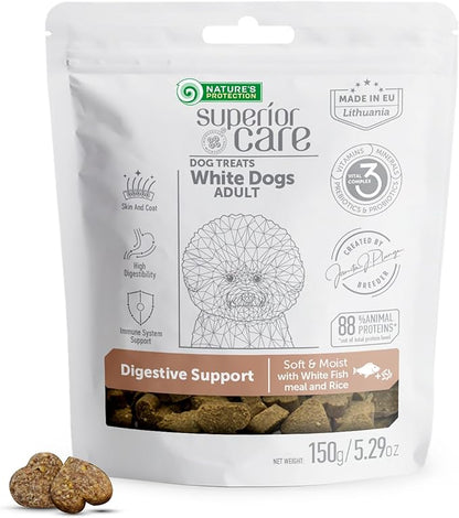 Nature's Protection Low Calorie Dog Treats for Training - Perfect for Small, Medium & Large Breed Dogs with Light Fur (Superior Care - White Fish & Rice, 5.29 oz)