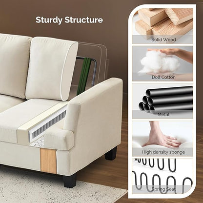 VINGLI White 83" Sofa Couches for Living Room, Faux Suede Modern Comfy 3 Seater Couch 25.6" Deep Seat Upholstery Cozy Sofas for Small Space, Bedroom, Apartment, Home Office