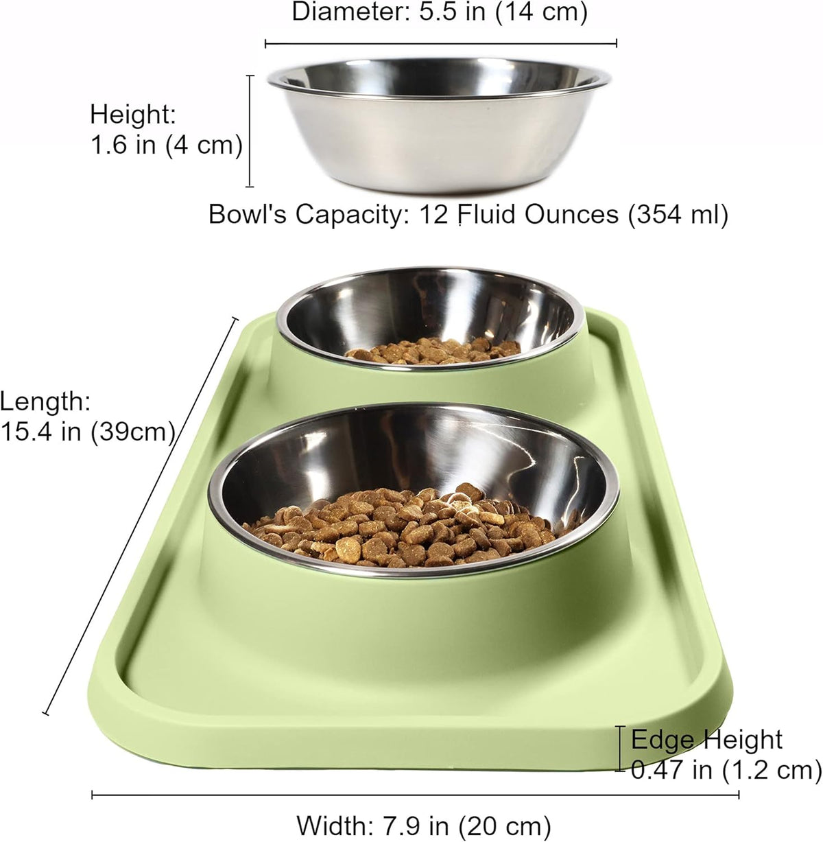 Cat Food Bowls, Cat Bowls Non-Skid and Non-Spill Silicone Pads with PP Stand, Removable Stainless Steel Food and Water Dishes for Cats, Small Size Dogs
