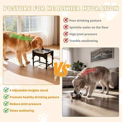 BWOGUE 1.25 Gal Elevated Dog Water Bowl, Raised Stainless Steel Bowl Stand | Raised Dog Water Bowl, 4 Adjustable Heights at 9/11/13/15 in, Non-Slip Base, Outdoor Use, Joint Pressure Relief