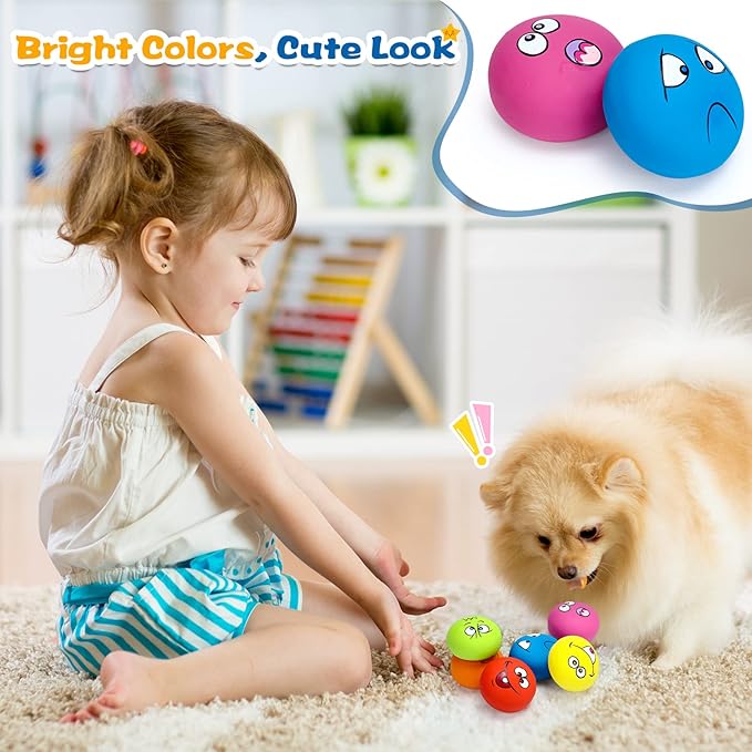 Hungdao 12 Pcs Squeaky Dog Toys Latex Rubber Squeaky Ball Smile Face Emoticon Dog Toys Chewing Interactive Ball Bulk Puppy Lovers Gift for Small Medium Pets Doggie Training(Lively Style)