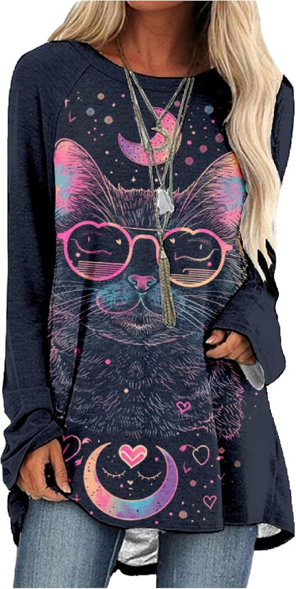 MARSVOVO Women Novelty Graphic Plus Size Sweater Crewneck Long Sleeve Cute Printed Loose Fit Casual Fall Sweaters Top