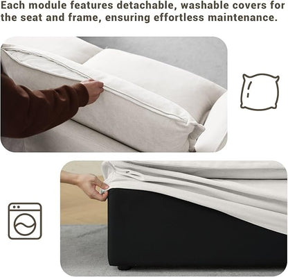 Lopzeho 111” Oversized Modular Sectional Sofa, Comfy Down Fill Cloud Couch, L Shaped 4 Seater Couches with Washable Cover, Convertible Sectional Couches for Living Room, Cream White