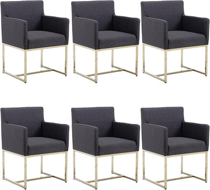BESTANO Upholstered Dining Chairs with Armrest Set of 6 Mid Century Modern Accent Chairs Armchairs with Gold Metal Frame, Modern Kitchen & Dining Room Chairs, Charcoal