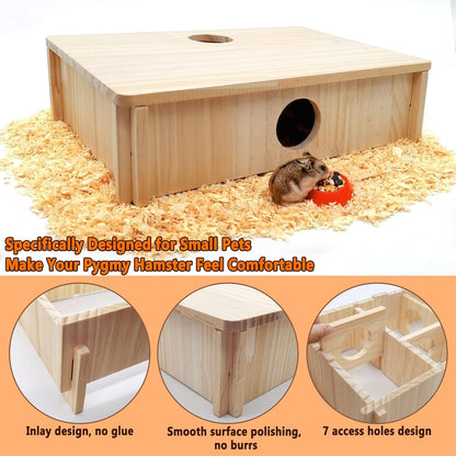kathson Multi-Chamber Hamster Maze House,Wooden Syrian Hamster Maze Hideout,Small Pets Habitats Decor,6-Room Hideouts & Tunnel Exploring Toys for Dwarf Hamsters,Gerbils,Mice,Lemmings,Mouse