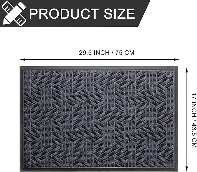 XADP Front Door Mat 29.5"x17" Indoors Outdoors Welcome Mats, Waterproof Non-Slip Rubber Backing Heavy Duty Doormat Outside Entrance, Low Profile Entryway Rugs Floor Mat for Patio, Pattern B Grey