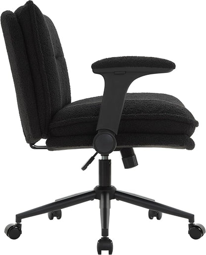 Criss Cross Legged Office Chair with Wheels and Flip-Up Arms, Ergonomic Wide Seat Desk Chair with Thick Padded, Height Adjustable Criss Cross Chairs for Home Office, Bedroom,Apartment,Vanity,Black