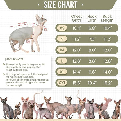 DENTRUN Sphynx Hairless Cats Shirt Pullover Kitten T-Shirts, Breathable Cat Wear Turtleneck Sweater Adorable Cat's Clothes Vest Pajamas Jumpsuit