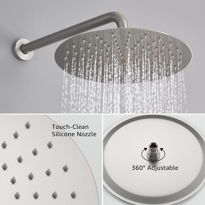 Iriber Brushed Nickel Shower System Wall Mounted Shower Faucet Mixer Set