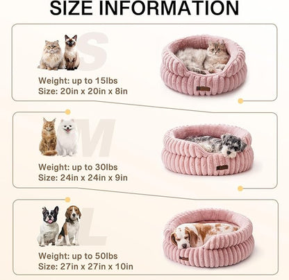MEWOOFUN Cat Beds for Indoor Cats, Washable Dog Bed for Small Dogs, Round Pet Bed for Puppies and Kittens (Pink, 20"x20"x8")