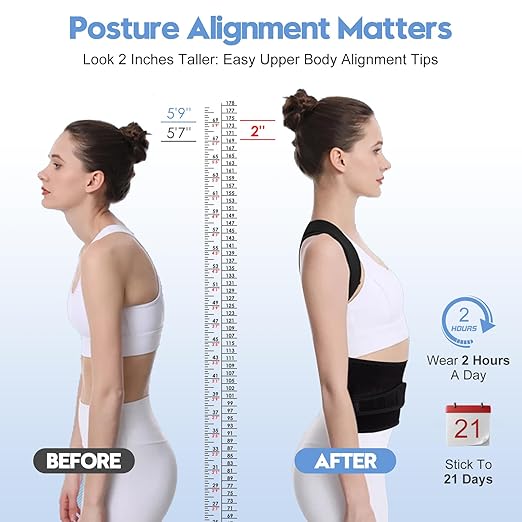 Posture Corrector for Women and Men with Bionic System, Upgraded Back Brace, Adjustable Full Back Support, Shoulder Straightener, Neck, Upper and Lower Back Pain Relief M-Black-6