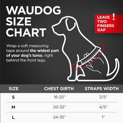 WAUDOG Waterproof Adjustable Dog Harness - Large, Medium, Small - Heavy Duty with Metal Clasp & QR Tag - Red (20-32in)