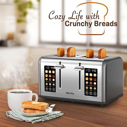 Mecity 4 Slice Toaster with Touch Screen Control, 4 Wide Slots, Stainless Steel