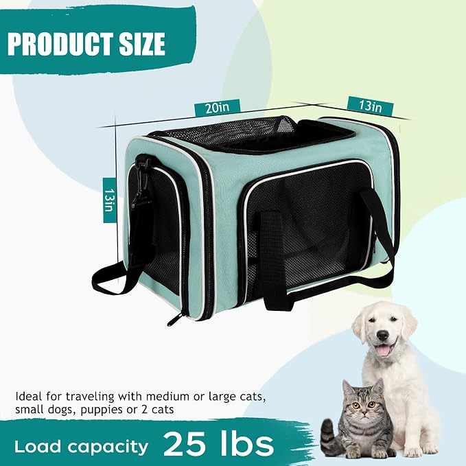 Top tasta Dog Cat Carrier Pet Carriers for Small Medium Large Cats Dogs Carrier Soft Sided Small Puppy Dog Carrier Portable Foldable Airline Approved Dog Cat Travel Carrier Green Large