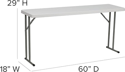 EMMA + OLIVER 5' Rectangular Plastic Folding Table, Long Plastic Foldable Table for Residential Indoor/Outdoor Events, White | Folding, Training/Seminar