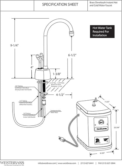 Westbrass A272HFP-12 Develosah 2-Handle Hot and Cold Water Dispenser