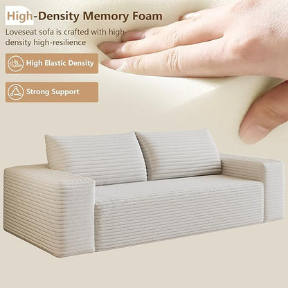 Cloud Loveseat Sofa, Modern Corduroy 2-Seater Couch with Deep Seat, No Assembly Required Memory Foam Sofa, Boneless Sofa in a Box for Bedroom, Apartment, Office,Small Space (White,63in)