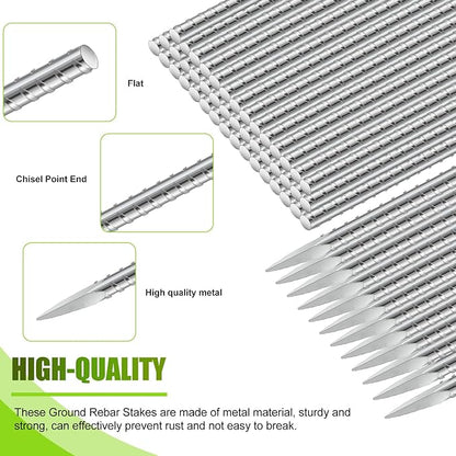 Gisafai 12 Pcs 40 Inch Ground Rebar Stakes Heavy Duty Ground Anchors Steel Plant Support Garden Stake Long Straight Metal Spikes with Chisel Point End for Concrete Timber Garden Plant Tent