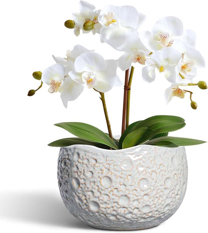 Ceramic Plant Pots 6 Inch - Ceramic Orchid Pot with Drainage Hole and Plug, Unique Pots for Plants Indoor Outdoor, Decorative Modern Planter, Living Room Decor, Plant Lovers Gifts, Grey