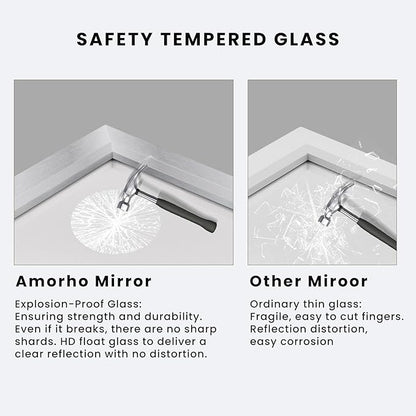 Amorho Bathroom Mirror, 28x32 Inch Silver Thick Metal Framed Wall Mirrors