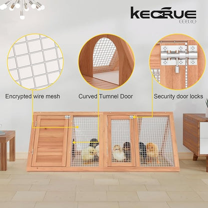 Rabbit Hutch Outdoor Chicken Coop Run A-Frame Bunny Cage Wooden Quail Cage w/ 2 Door & Ventilated Wire Fence Small Animal Cage for Garden Backyard Farms 47 x 18 x 19.5 in