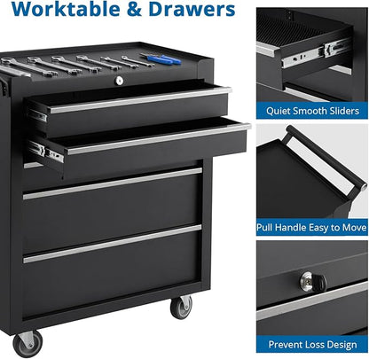 IDEALHOUSE Rolling Tool Chest, 5 Drawers Tool Storage Cabinet, Toolbox