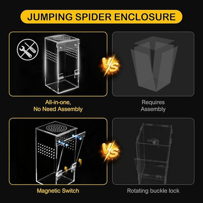 Small Jumping Spider Enclosure Kit,Escape Proof Reptile Tank,Praying Mantis Terrariums,Transparent Acrylic Bug Habitat,Arboreal Tarantula Cribs Cage,Insect Starter Container,Critter Keeper Sea
