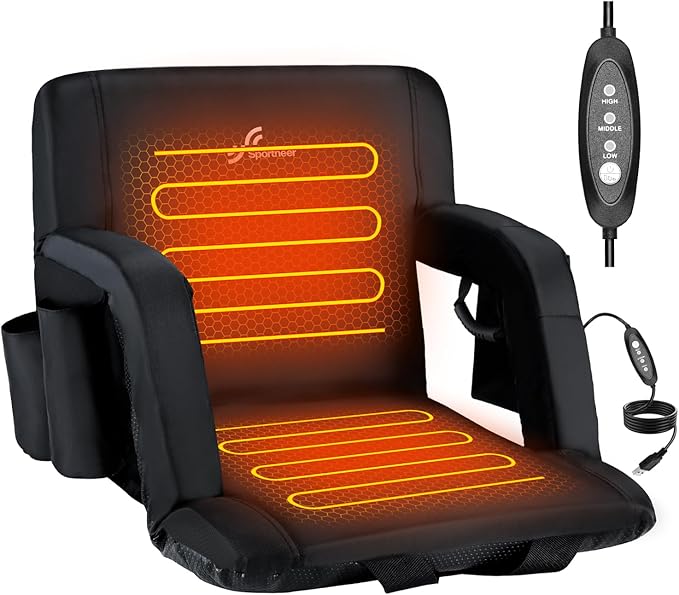 Sportneer Heated Stadium Seats for Bleachers: 3 Heated Modes 6 Reclining Positions Stadium Seats with Back Support for Sport Events Camping Parks Concerts