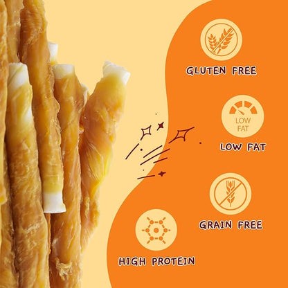 Jungle Calling Dog Treats, Chicken Wrapped Rawhide Sticks for Dogs, Grain-Free Natural Small Dogs Training Treats, Edible Pet Chew Snacks,10.6 oz