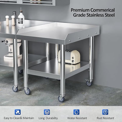 ROVSUN 24" L x 30" W x 26" H Stainless Steel Equipment Stand with Wheels, NSF Commercial Prep & Work Table, Grill Stand Table with Adjustable Undershelf for Hotel, Home,Restaurant Kitchen, Workplace