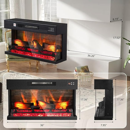 ROVSUN 1400W 3-Sided Glass Electric Fireplace Insert w/Remote Control, CSA