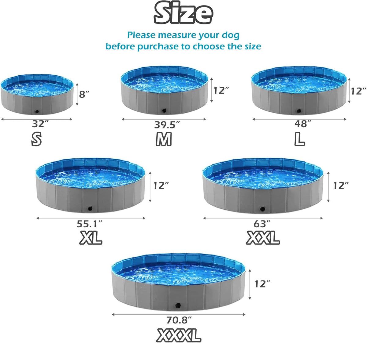 Jasonwell Foldable Dog Pet Bath Pool Collapsible Dog Pet Pool Bathing Tub Kiddie Pool Doggie Wading Pool for Puppy Small Medium Large Dogs Cats and Kids 71" Grey