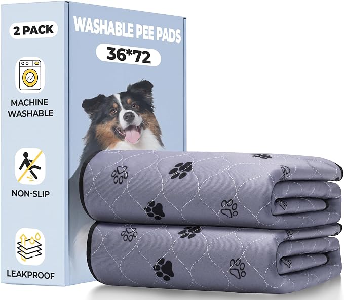 Fostanfly Washable Dog Pee Pads, 2 Pack 36''x72'' Non Slip Reusable Puppy Pee Pads with Great Urine Absorption, Dog Mats for Whelping, Potty, Pet Training