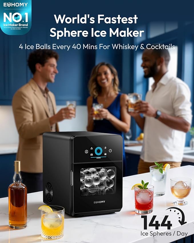 EUHOMY 2" Ice Ball Maker Countertop, Self-Cleaning Sphere Ice Maker Machine