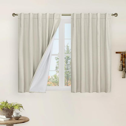 LAMIT 100% Blackout Short Linen Curtains