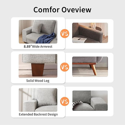DOPEDIO Modern Loveseat Sofa for Living Room,Chenille Recliner, Removable Cover, Spring Cushions, Solid Wood Frame, Easy Assembly for Small Spaces (71.25inch，Light Gray)