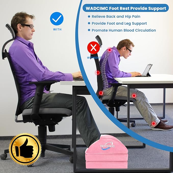 Foot Rest for Under Desk at Work, Warmer Feet Pocket Footrest,Foot Stool with Washable Cover,Comfortable Footrest with 3 Adjustable Heights, for Office Gaming Chair, for Leg Support, XL(18IN)