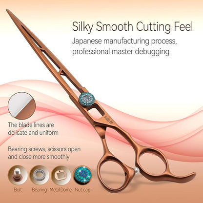 7.5'' Straight Dog Grooming Scissors Professioanl Pet Grooming Shears for Dog Cat High Cobalt Alloy Steel Hollow Out Design Sharp and Light(7.5, Chocolate Striaght)
