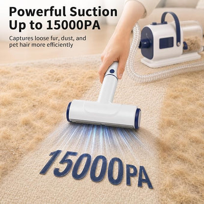 Buenkee Dog Grooming Vacuum & Blow Dryer Kit, Pet Clipper, 15000Pa Suction | 3-in-1 Pet Care, Removes Loose Fur, Styles Coats & Dries After Baths, Adjustable Heat & Airflow, 1.7L Dust Cup for Easy Clean