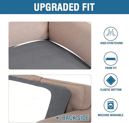H.VERSAILTEX Super Stretch Individual Seat Cushion Covers Sofa Covers Couch Cushion Covers Slipcover Sets Thick Jacquard Textured Twill Fabric (1 Piece Loveseat Cushion Cover, Grey)
