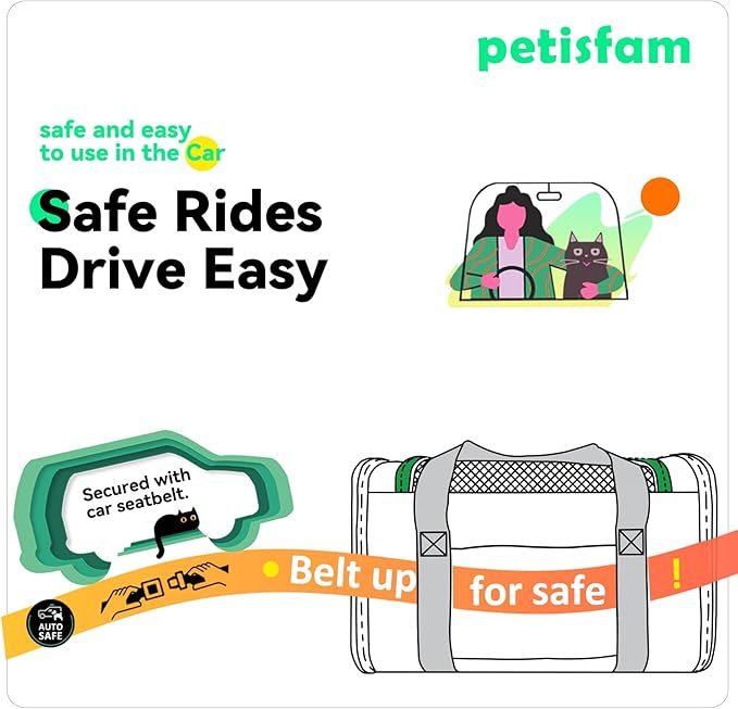 petisfam Top Load Cat Carrier for Medium Cats and Small Dogs with Washable Cozy Bed, 3 Doors and Shoulder Strap. Easy to get cat in, Easy Storage, Lightweight, Airline Approved